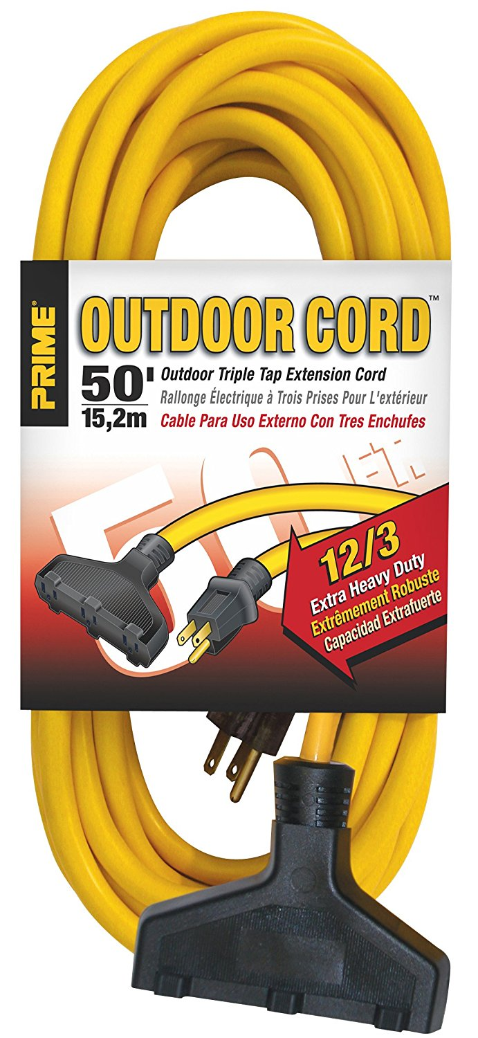 12/3 Yellow Lighted 3-Outlet Extension Cord 50'