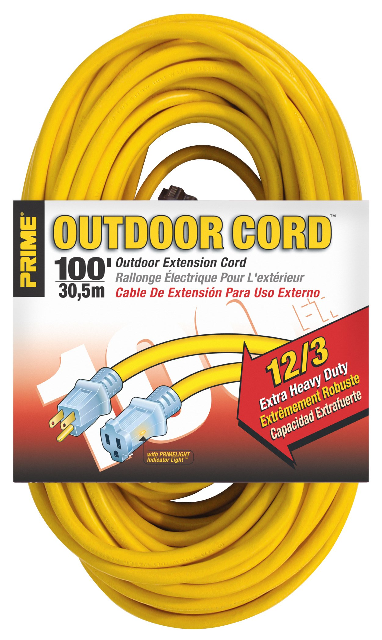 12/3 Primelock Extension Cord Lighted End 100'